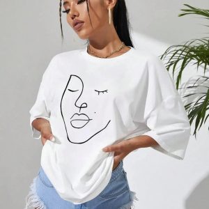 Abstract Woman Face Tee - Y2K Aesthetic Clothing for Trendy Looks