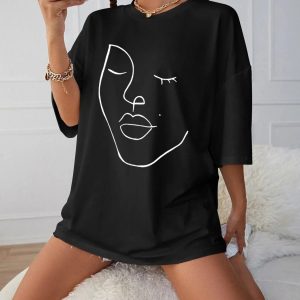 Abstract Woman Face Tee - Y2K Aesthetic Clothing for Trendy Looks