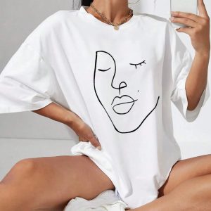 Abstract Woman Face Tee - Y2K Aesthetic Clothing for Trendy Looks