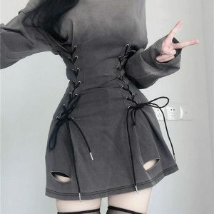 Acubi Smoke Lace Up Mini Dress - Y2K Fashion & 2000s Style Essential