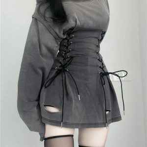 Acubi Smoke Lace Up Mini Dress - Y2K Fashion & 2000s Style Essential