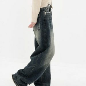 Acubi Y2K Wide Leg Dark Jeans - Trendy 2000s Style for Modern Fashionistas