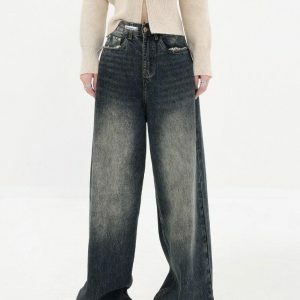 Acubi Y2K Wide Leg Dark Jeans - Trendy 2000s Style for Modern Fashionistas