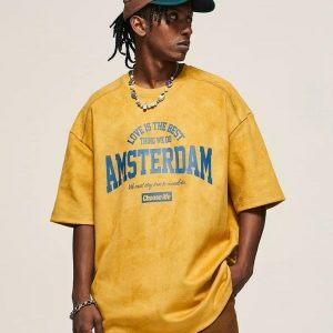 Amsterdam Suede Tee - Trendy Y2K Fashion Top for Stylish Outfits