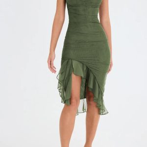 Asymmetric Ruffled Mesh Mini Dress - Y2K Fashion & 2000s Style