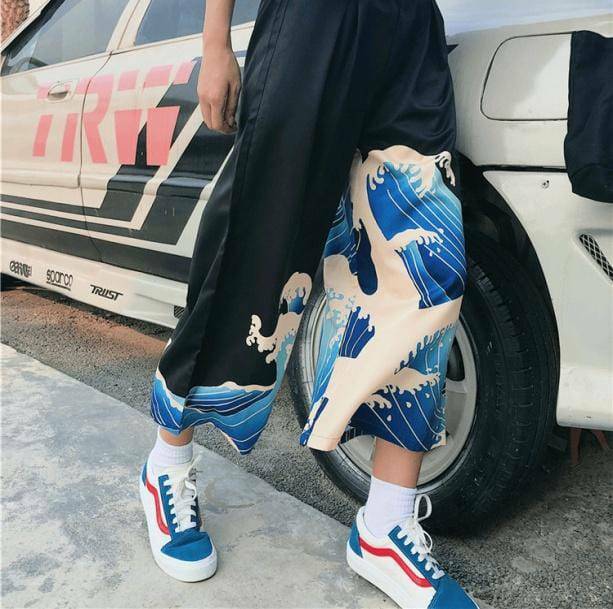 Blue Waves Y2K Pants - Trendy 2000s Fashion for a Retro Aesthetic