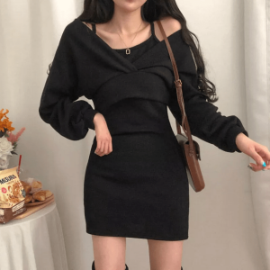 Chic Brown Knitted Mini Dress - Y2K Fashion Essential for Stylish Looks