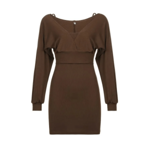 Chic Brown Knitted Mini Dress - Y2K Fashion Essential for Stylish Looks