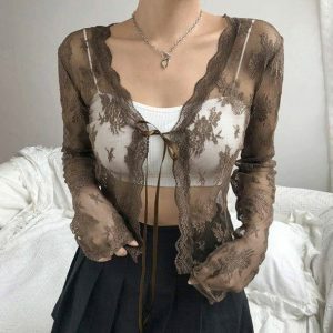 Coquette Y2K See-Through Top: Trendy 2000s Fashion Aesthetic