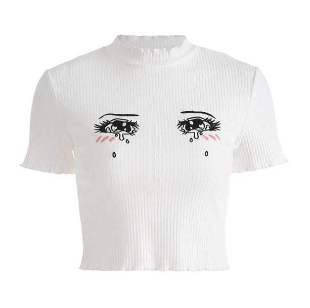 Crying Anime Girl Tee - Y2K Aesthetic 2000s Fashion Graphic Top