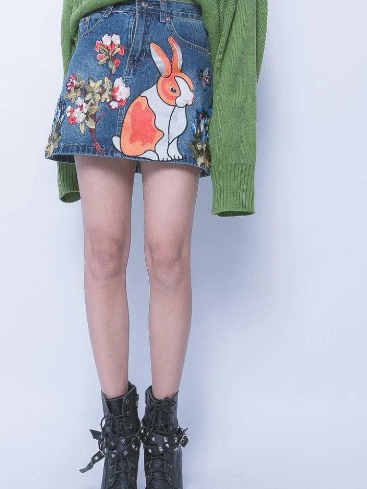 Cute Rabbit Denim Mini Skirt - Y2K Fashion Trend for Stylish Outfits