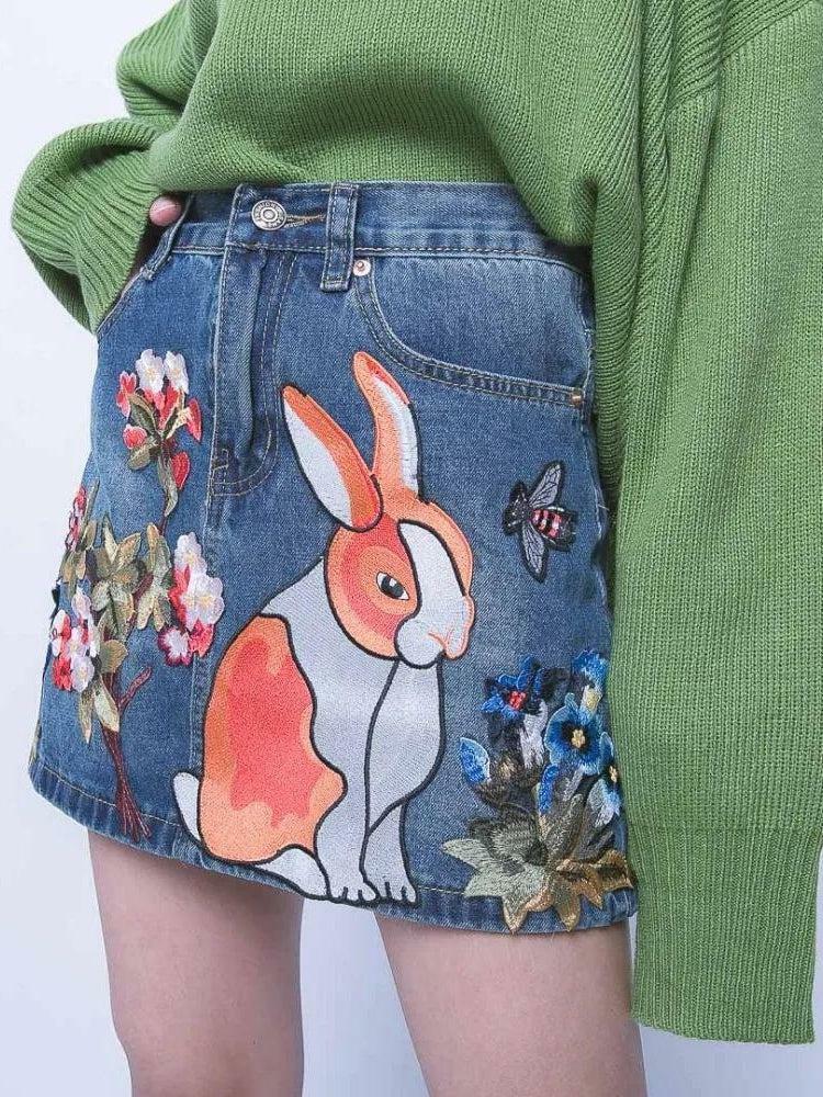 Cute Rabbit Denim Mini Skirt - Y2K Fashion Trend for Stylish Outfits