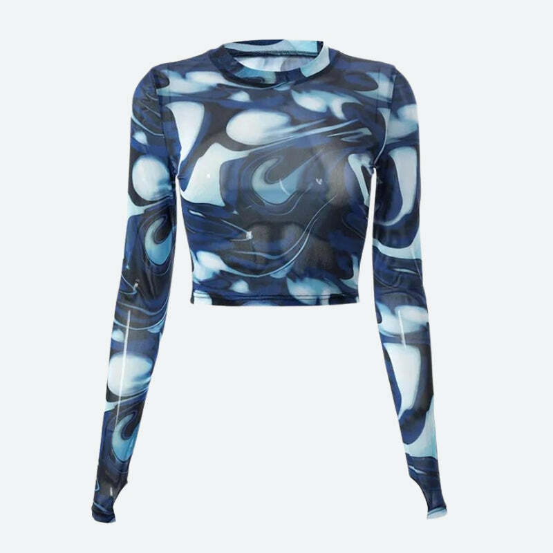 Cyberpunk Blue Aura Sheer Top - Y2K Fashion Aesthetic Essential