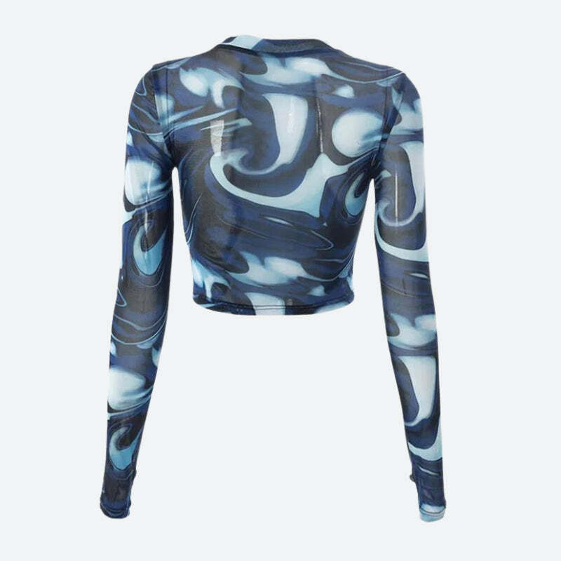 Cyberpunk Blue Aura Sheer Top - Y2K Fashion Aesthetic Essential