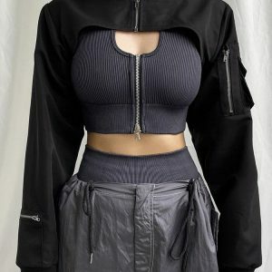 Cyberpunk Bolero Jacket - Y2K Fashion Statement for Bold Style