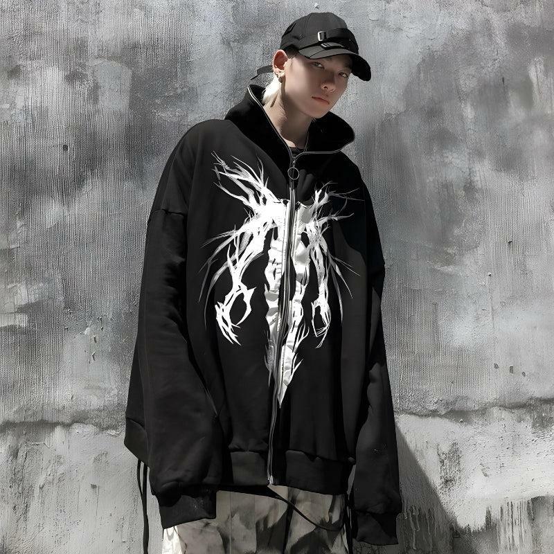 Cyberpunk Ghost Full Zip-Up Hoodie - Y2K Aesthetic Fashion Statement