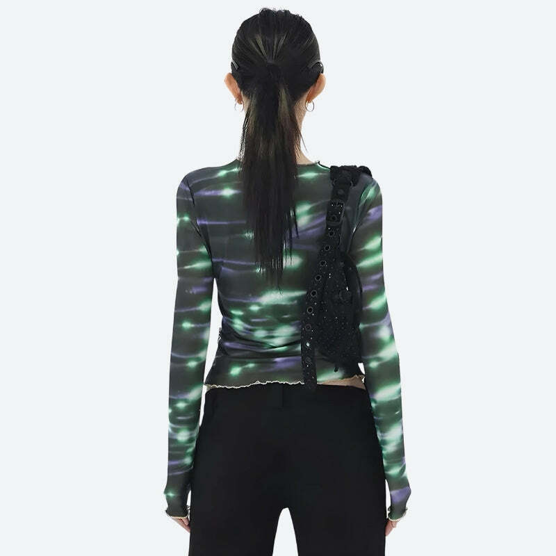 Cyberpunk Green Lights Mesh Top - Y2K Fashion Aesthetic Clothing