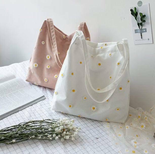 Daisy Embroidered Tote Bag - Y2K Fashion Essential for 2000s Style