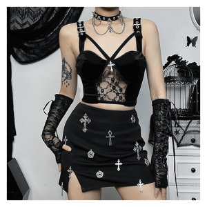 Dark Goth Velvet Crop Top - Y2K Fashion Essential for Edgy Outfits