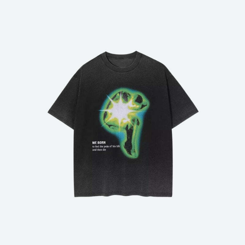 Distressed Green Human Figure Tee - Y2K Fashion Aesthetic Top