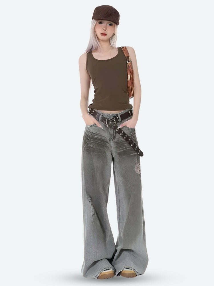 Distressed Wide Leg Jeans - Embrace Y2K Fashion & 2000s Style