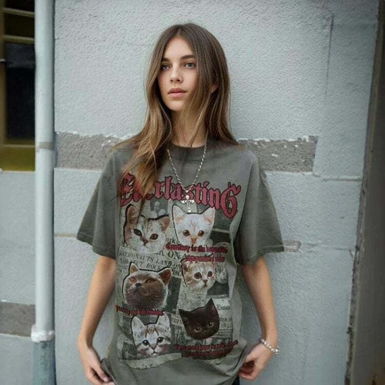 Everlasting Cats Tee - Y2K Fashion Essential for 2000s Style Lovers