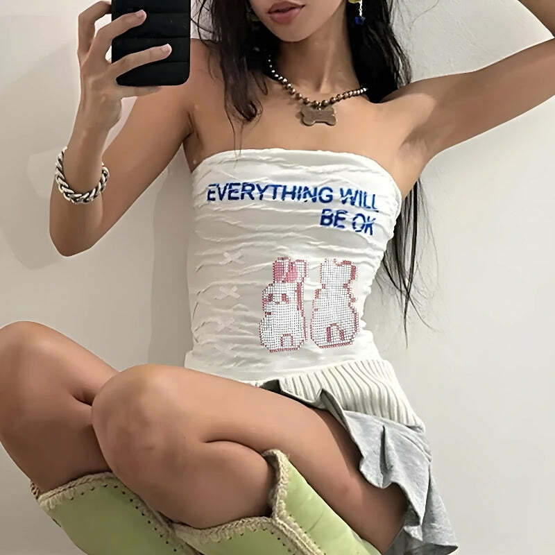 Everything Will Be Ok Y2K Tube Top - Trendy 2000s Style Aesthetic