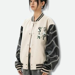 Floral Embroidered Bomber Jacket - Y2K Fashion Statement Piece