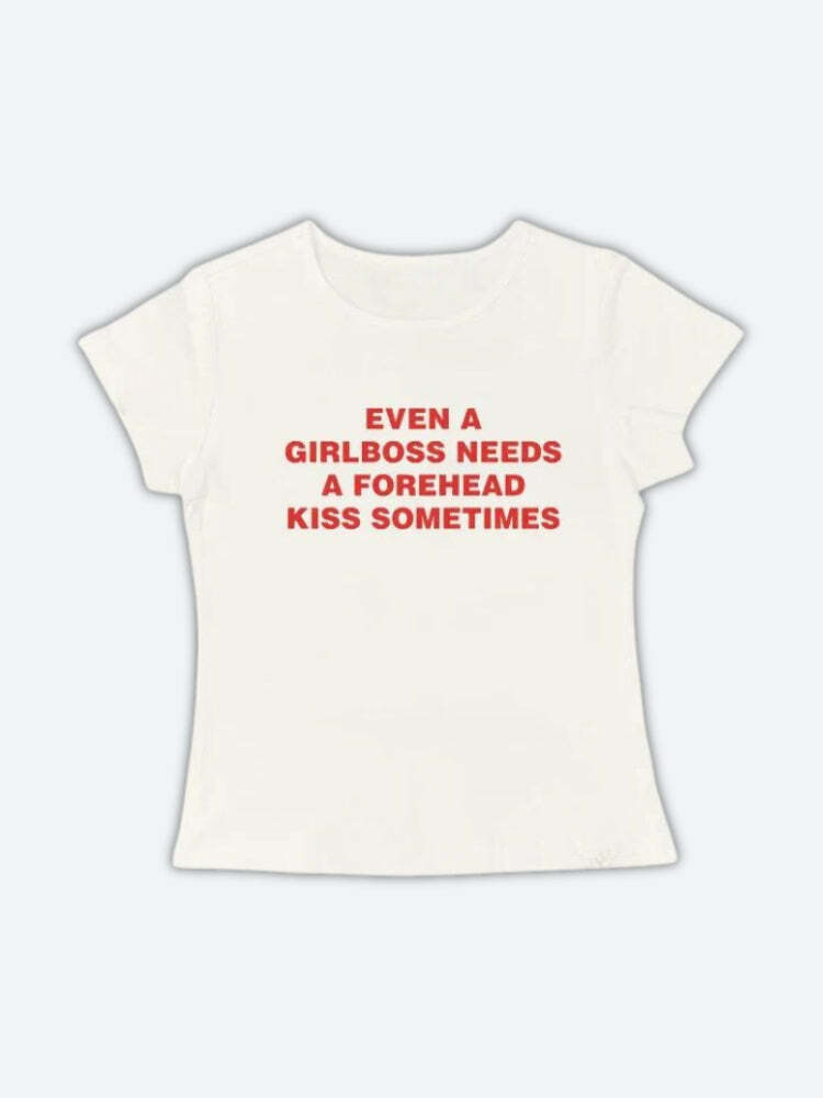 Girlboss Vibes: Y2K Fashion Forehead Kiss Tee for Trendy Outfits