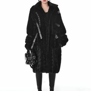 Gothic Faux Fur Fluffy Long Jacket - Y2K Fashion Statement Piece