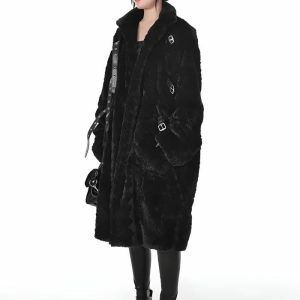 Gothic Faux Fur Fluffy Long Jacket - Y2K Fashion Statement Piece