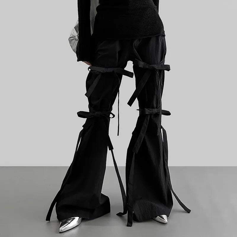 Gothic Lace Up Flare Pants - Y2K Fashion Inspired 2000s Style Outfit