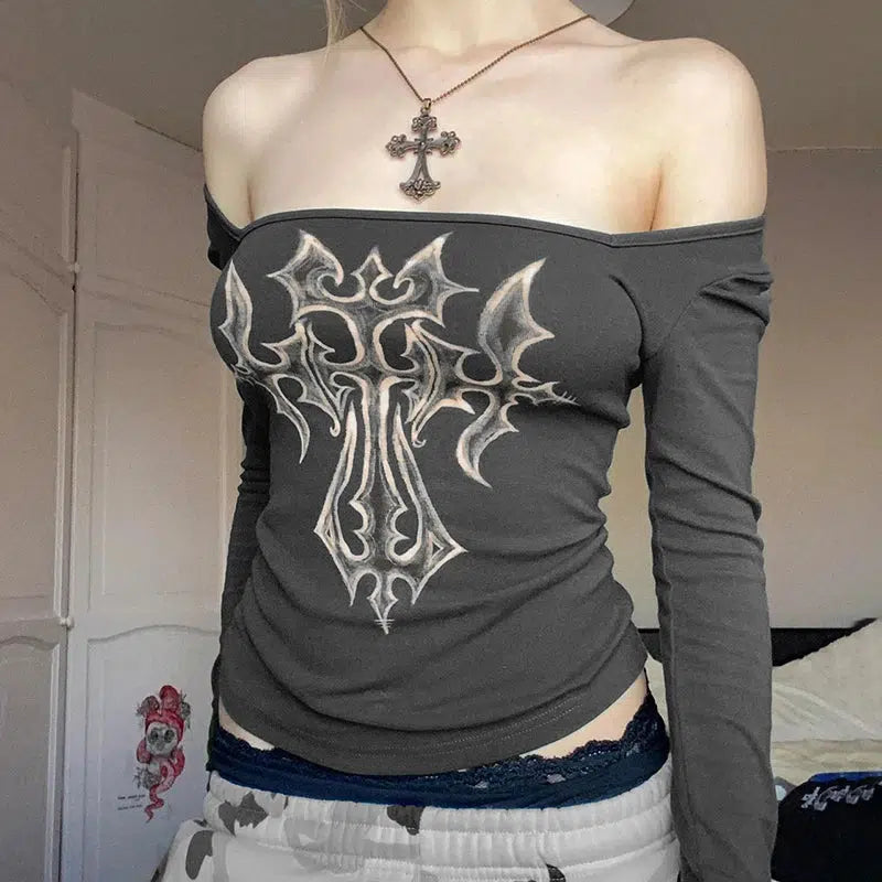 Grunge Cross Bleached Top - Y2K Fashion Essential for 2000s Style