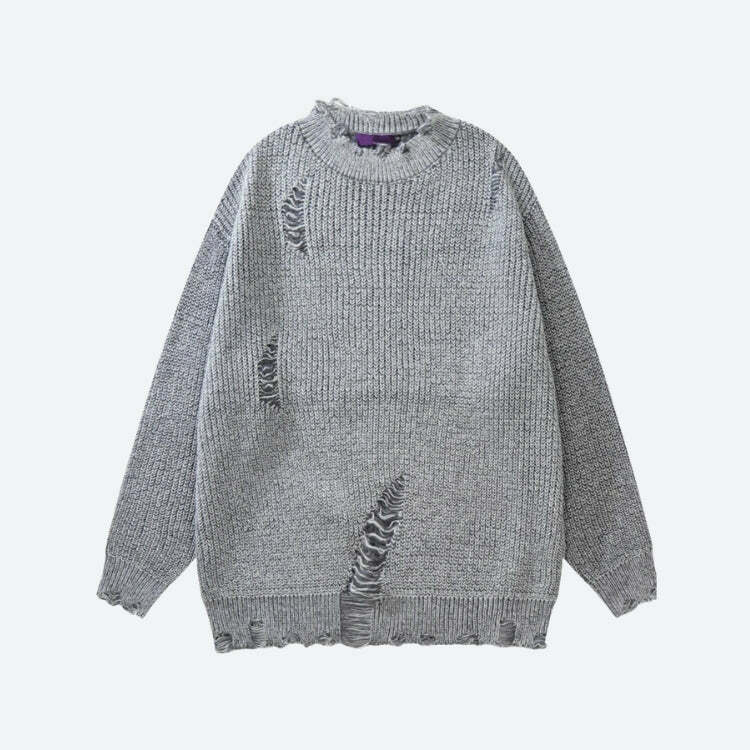 Grunge Distressed Knitted Sweater - Y2K Fashion Essential for 2000s Style