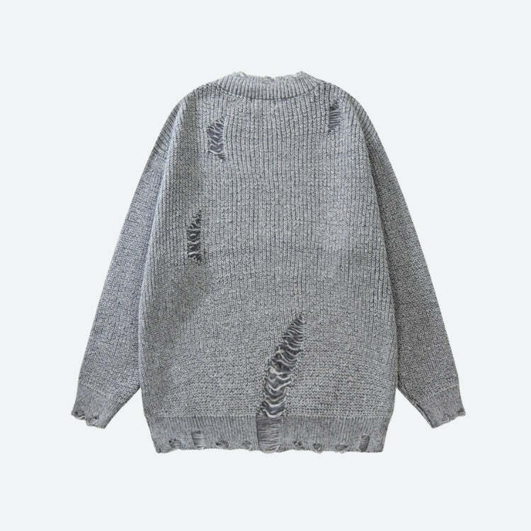 Grunge Distressed Knitted Sweater - Y2K Fashion Essential for 2000s Style