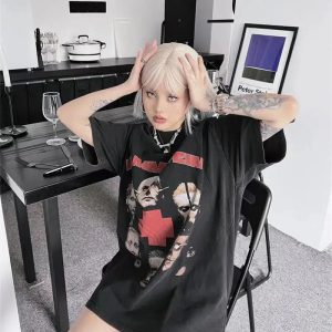 Grunge Rammstein Tee - Y2K Fashion Inspired 2000s Style Top