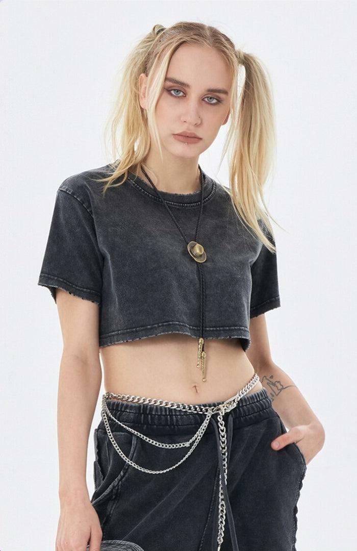 Grunge Washed Crop Top - Y2K Fashion Essential for Trendy Outfits