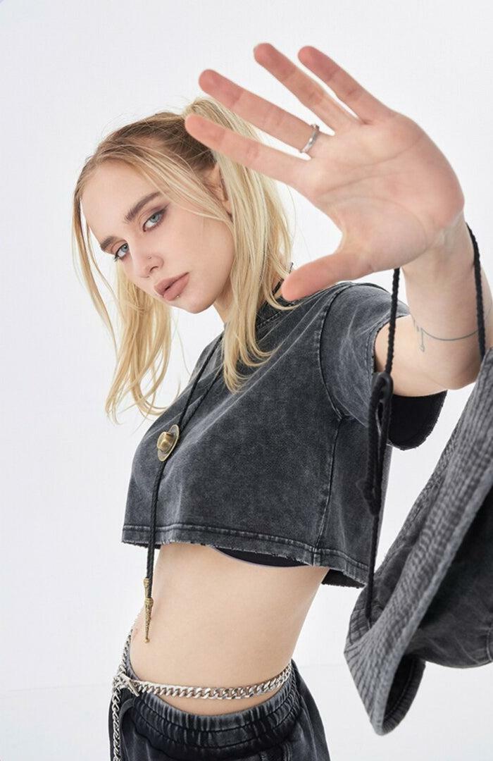 Grunge Washed Crop Top - Y2K Fashion Essential for Trendy Outfits