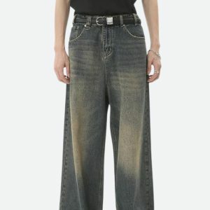 Grunge Wide Leg Denim Jeans - Y2K Fashion Essential for 2000s Style