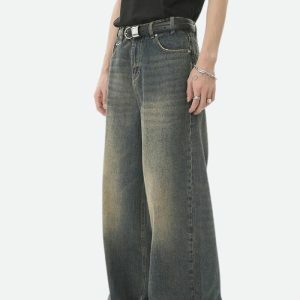 Grunge Wide Leg Denim Jeans - Y2K Fashion Essential for 2000s Style