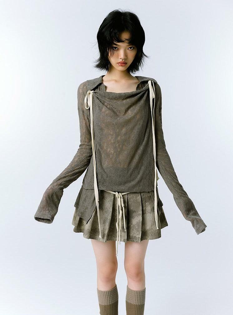 Grunge Y2K Asymmetric Long Sleeve Lace Top - 2000s Fashion Aesthetic