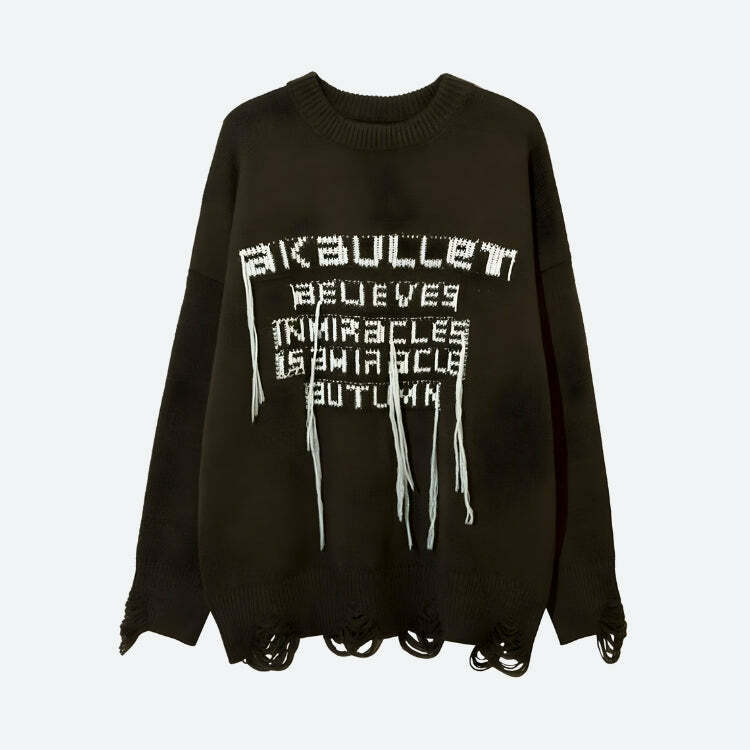 Grunge Y2K Tasseled Sweater - 2000s Fashion Essential for Unique Style