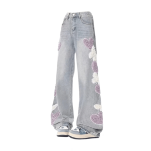 Heart Patchwork Straight Leg Jeans - Y2K Fashion Inspired 2000s Style