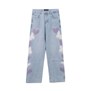 Heart Patchwork Straight Leg Jeans - Y2K Fashion Inspired 2000s Style