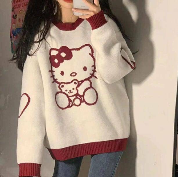 Hello Kitty Inspired Y2K Sweater - Trendy 2000s Fashion Aesthetic