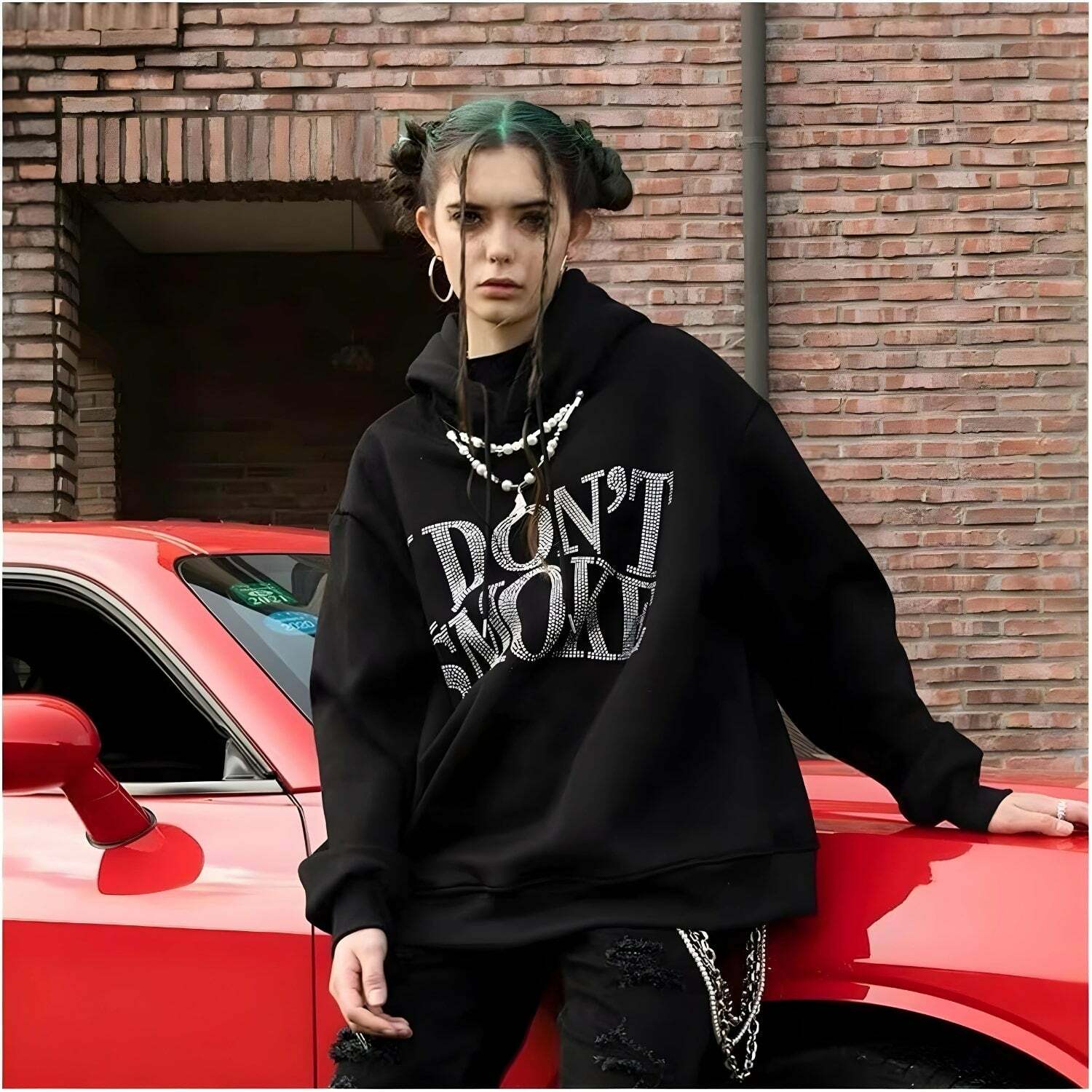 I Don't Smoke Rhinestone Hoodie - Y2K Fashion Statement Piece