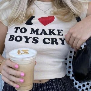 I Love To Make Boys Cry Tee - Y2K Aesthetic 2000s Fashion Top