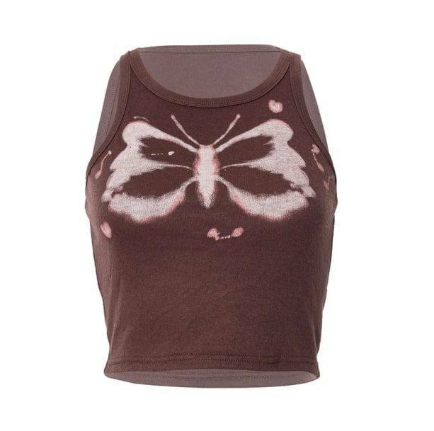 Indie Butterfly Sleeveless Top - Y2K Fashion Aesthetic for Trendy Looks