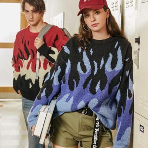 Indie Flame Y2K Knitted Sweater - Trendy 2000s Style for Modern Fashion