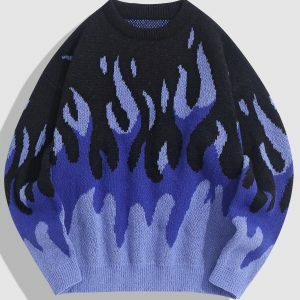 Indie Flame Y2K Knitted Sweater - Trendy 2000s Style for Modern Fashion